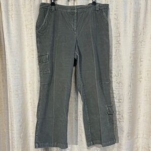 J Jill Stretch Women's 16 Petite Olive Green Corduroy Pants Cargo Pockets Cotton